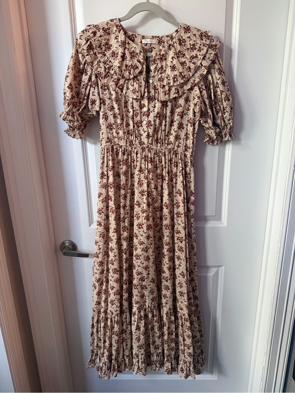 RARE Doen Cream Midi Dress with Brown Floral Print